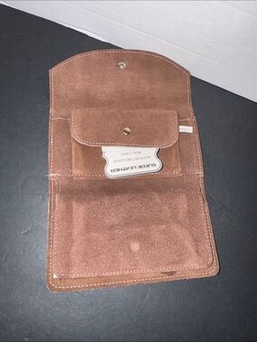 Suede Leather Fold-Over Wallet - Brown